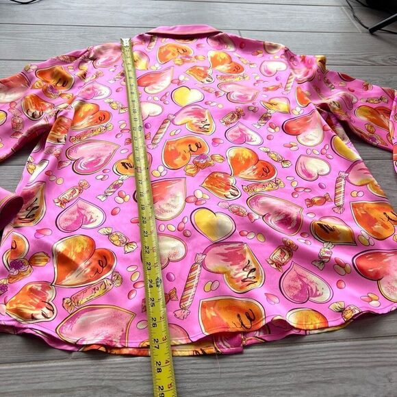 Womens Pink Valentines Hearts‎ And Candy Print Long Sleeve Button Up Top Size 14 - Picture 8 of 10
